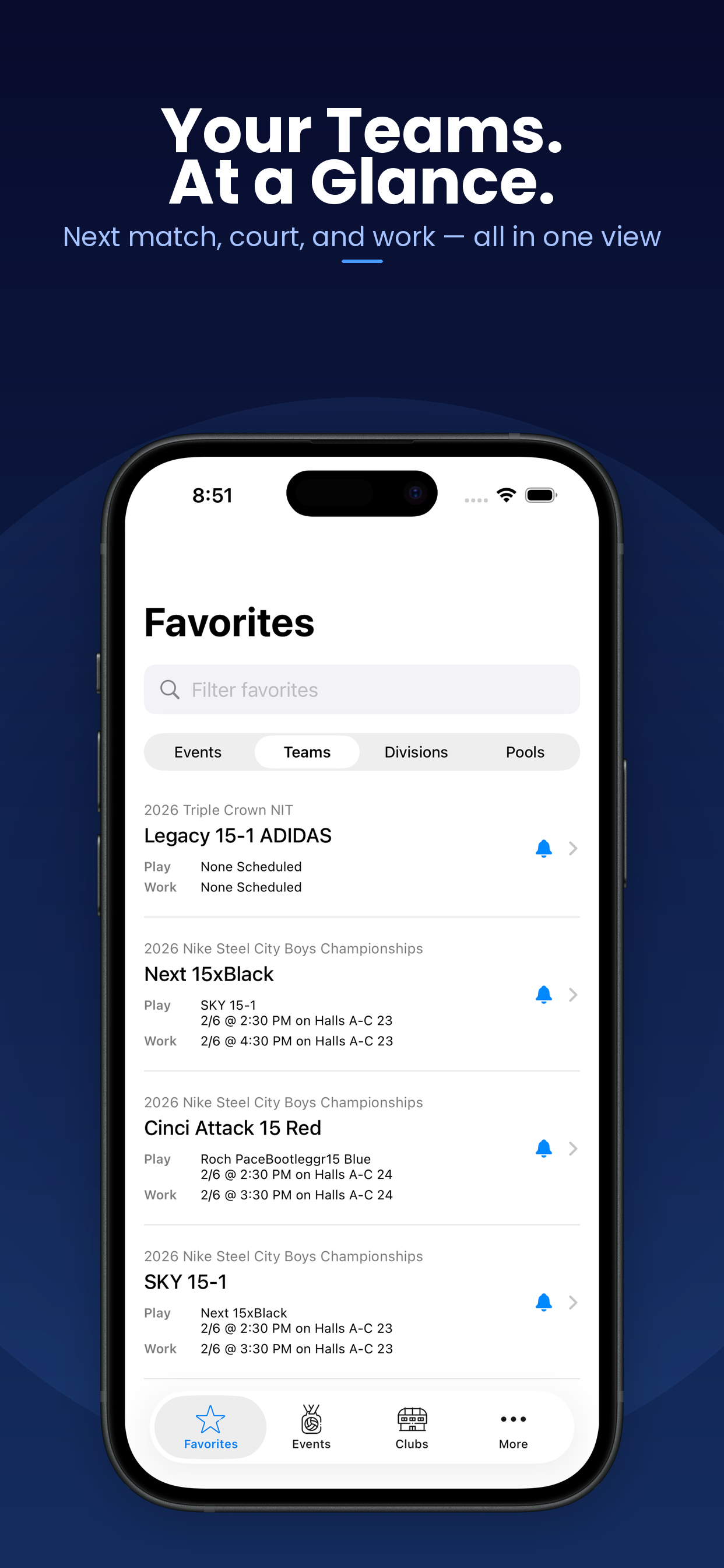 SideOut app showing Favorites screen on iPhone